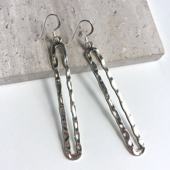 Long Silver double wavy bar Earrings - Picture 2 of 3